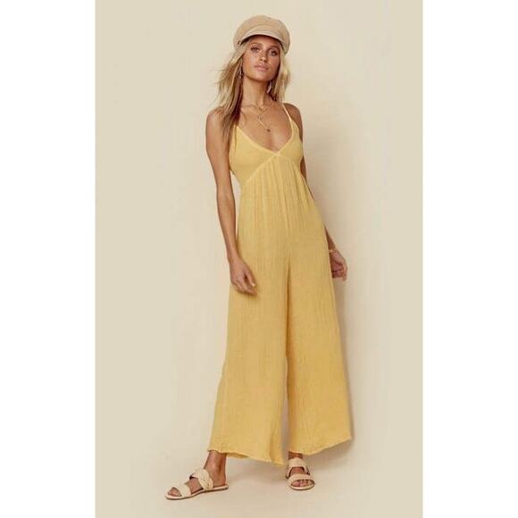 Jen’s Pirate Booty Gozzo Yellow Jumpsuit XS Halter Crop Wide Leg Terry Cloth - Picture 8 of 14